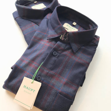 Men's Haupt | Ecologic Ceramica Hidden Button Collar Shirt |Navy Plaid