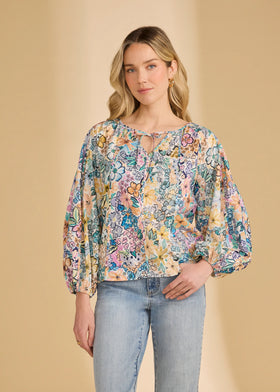 Women's French Dressing | Mixed Print Popover Blouse | Flower Print