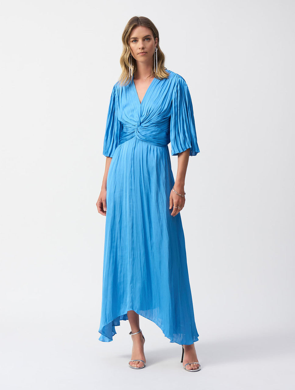 Joseph Ribkoff Coastal Blue Pleated Satin Midi Dress Style 251903 Joseph Ribkoff Coastal Blue Pleated Satin Midi Dress Style 251903
