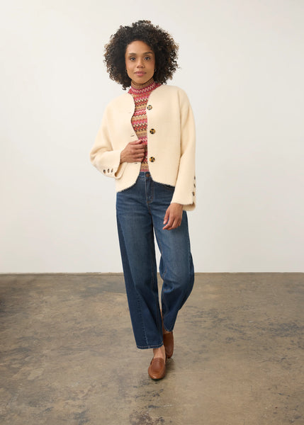 Women's French Dressing | Collarless Knit Jacket | Creme