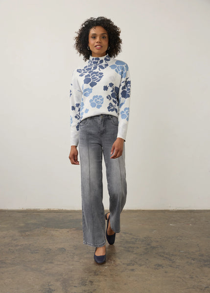Women's French Dressing Jeans | Long Sleeve Mock Neck Sweater | Indigo Floral