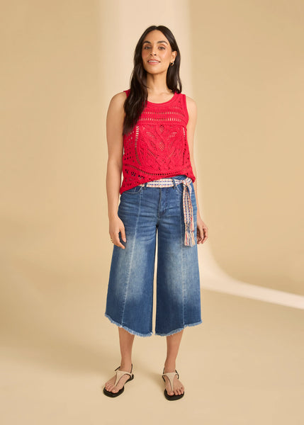 Women's French Dressing | Sleeveless Crochet Sweater  | Red