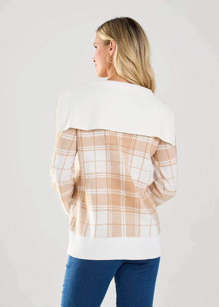 Women's French Dressing | Plaid Half Zip Sweater | Neutral Tartan