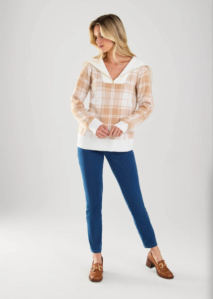 Women's French Dressing | Plaid Half Zip Sweater | Neutral Tartan