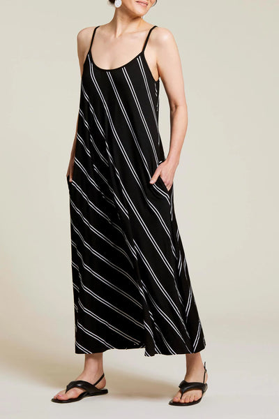 Women's Tribal | Diagonal Stripe Spaghetti Strap Maxi Dress | Black