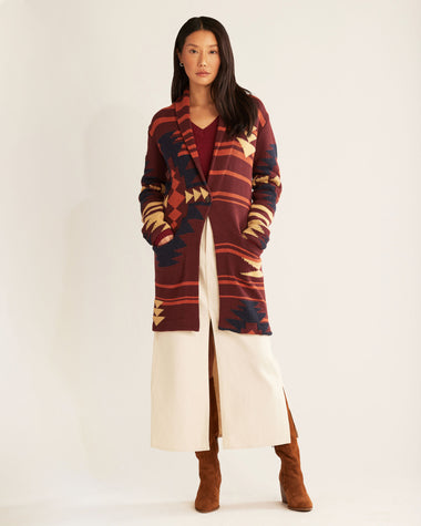 Women's Pendleton | Graphic Long Sweater Coat | Maroon Multi