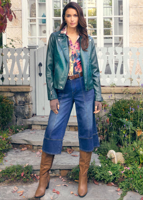 Women's French Dressing | Faux Leather Moto Jacket | Spruce