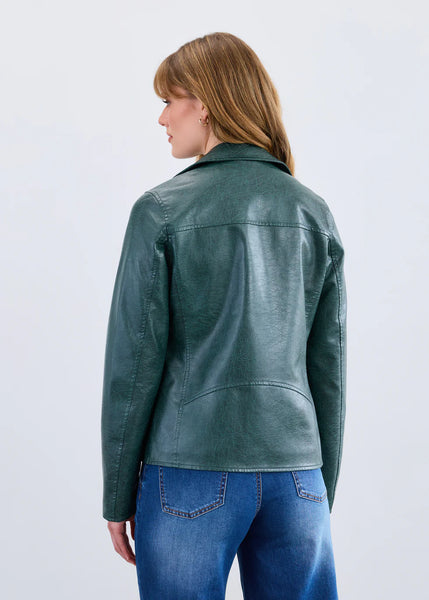 Women's French Dressing | Faux Leather Moto Jacket | Spruce