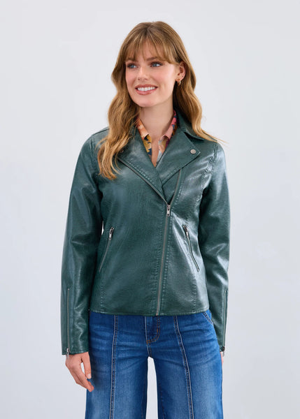 Women's French Dressing | Faux Leather Moto Jacket | Spruce