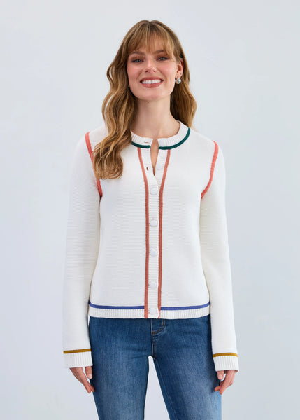 Women's French Dressing | Long-Sleeve Tipping Cardigan | Creme