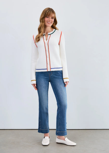 Women's French Dressing | Long-Sleeve Tipping Cardigan | Creme