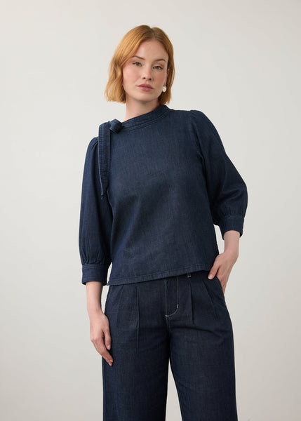 Women's French Dressing | Bow Neck Popover Top | Dark Wash