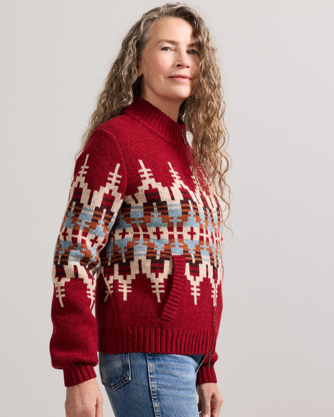 Women's Pendleton | Graphic Wool Zip-Up Cardigan | Chili Red Multi