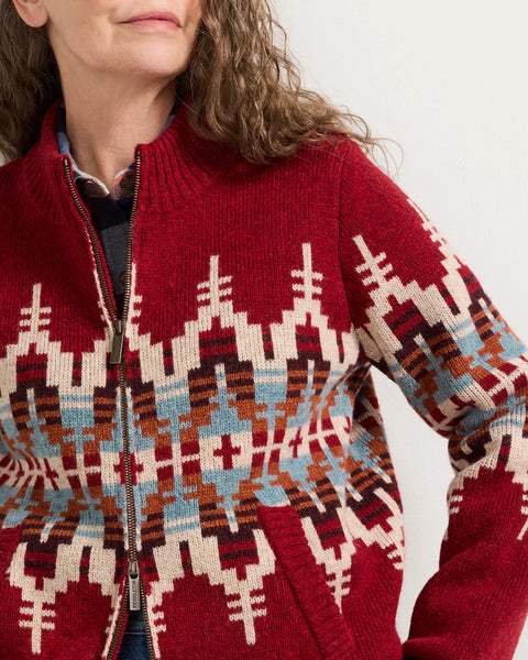 Women's Pendleton | Graphic Wool Zip-Up Cardigan | Chili Red Multi