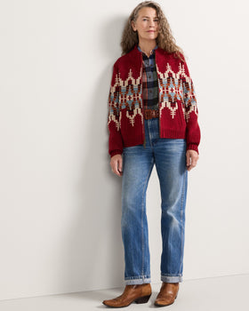 Women's Pendleton | Graphic Wool Zip-Up Cardigan | Chili Red Multi