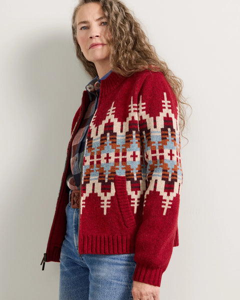 Women's Pendleton | Graphic Wool Zip-Up Cardigan | Chili Red Multi