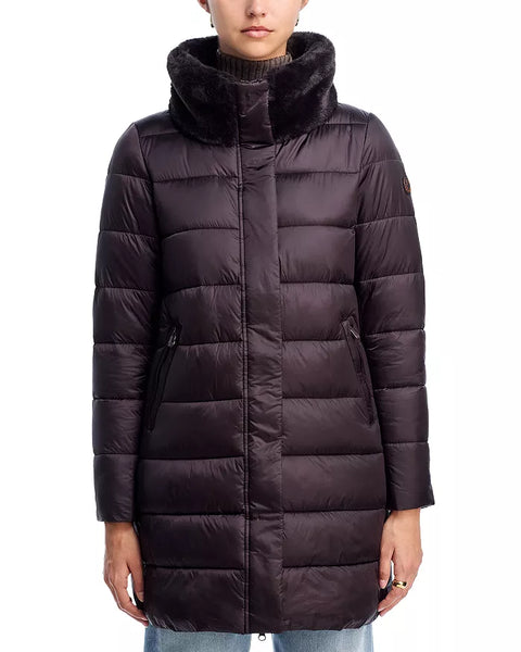 Women's Save the Duck | Dalea Faux Fur Trim Puffer Coat | Brown Black