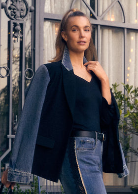 Women's French Dressing | Mixed Media Blazer | Black