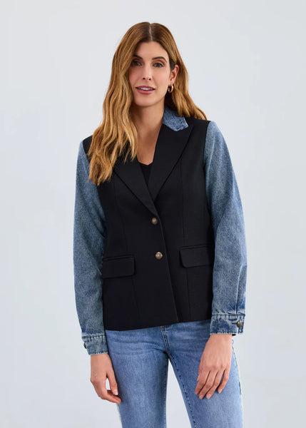 Women's French Dressing | Mixed Media Blazer | Black