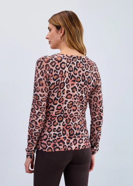 Women's French Dressing | V-Neck Pointelle-Sleeve Sweater| Light Leopard