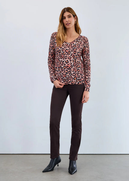 Women's French Dressing | V-Neck Pointelle-Sleeve Sweater| Light Leopard