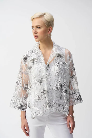 Women's Joseph Ribkoff | Organza Floral Print Cover Up | White