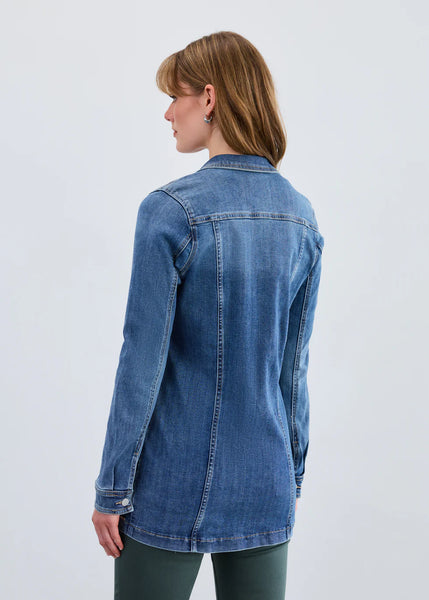 Women's French Dressing | Long Denim Jacket | Medium Blue Wash