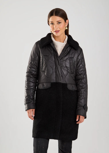 Women's French Dressing | Long Sherpa Coat | Black