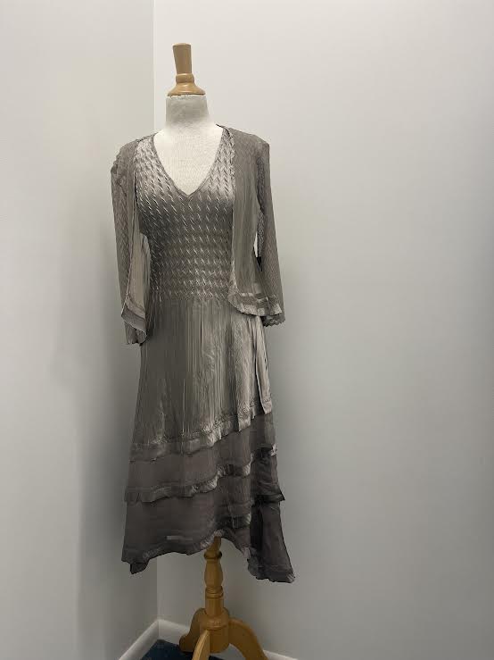 komarov charmeuse a line dress & jacket Nordstrom Komarov Lace Trim Charmeuse & Chiffon Dress with Jacket Navy at Nordstrom,