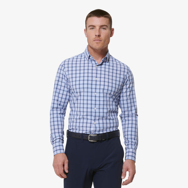 Men's Mizzen + Main | Leeward Trim Long Sleeve | Light Blue Plaid