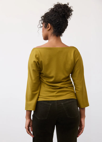 Women's French Dressing | 34SLV Cowl Boatneck Top | Dark Chartreuse