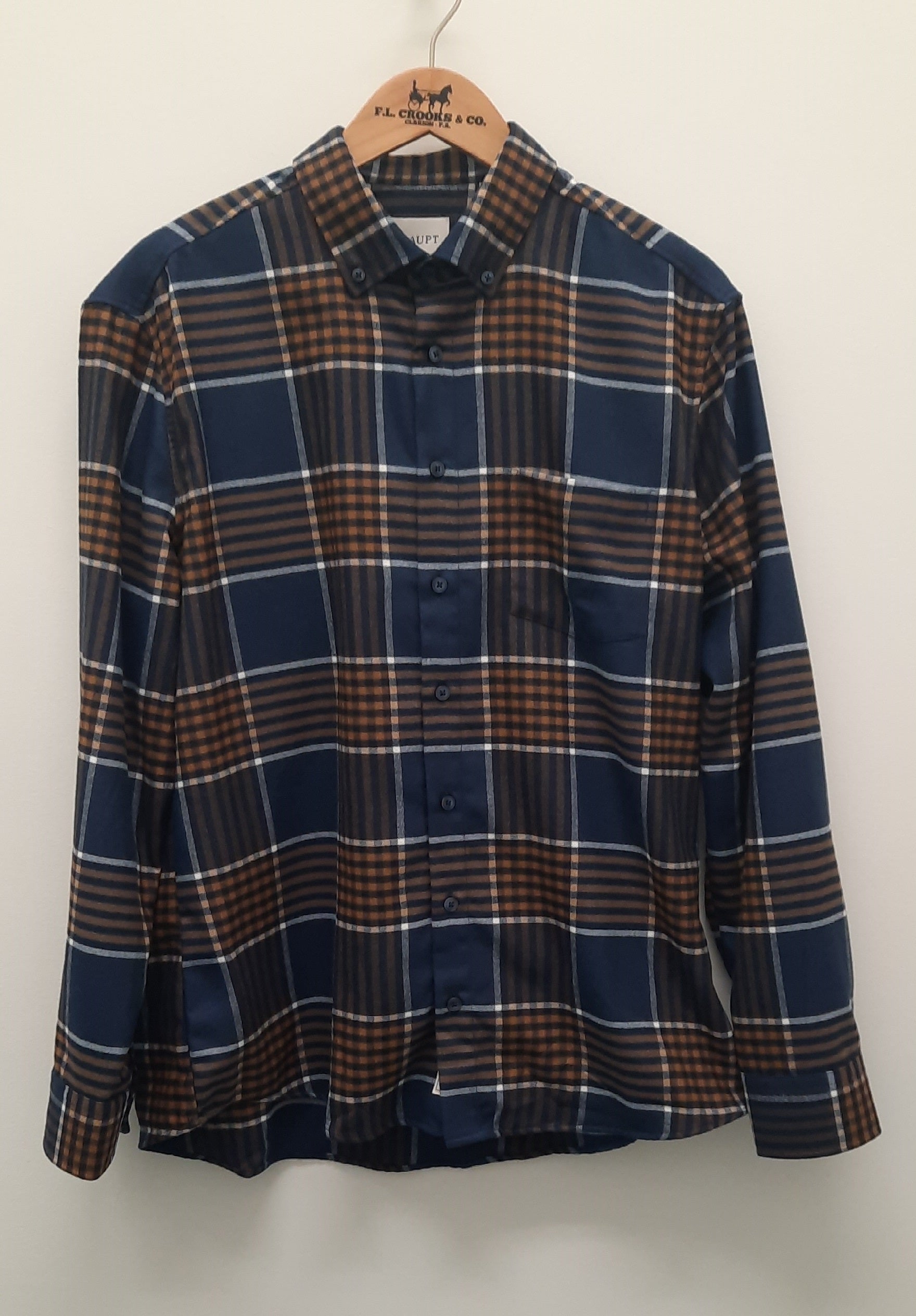 Men's Haupt | Flannel Button Down Shirt | Navy Brown Plaid - F.L. CROOKS.COM