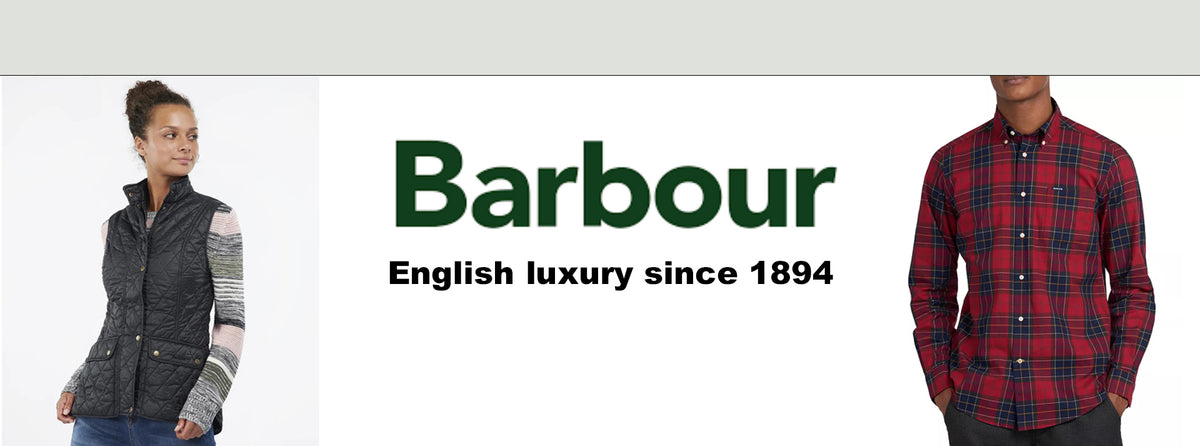Slider of a man and a woman wearing new Barbour clothing