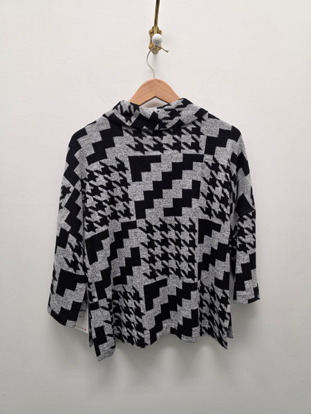 Women's Compli K | Cowl Neck Knit Top | Black & Grey