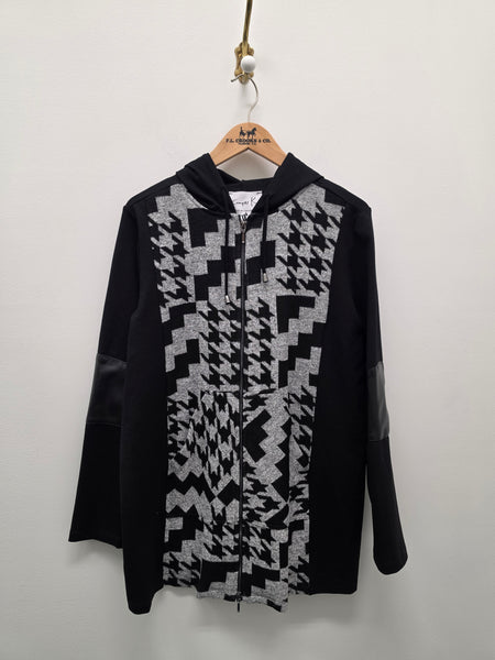 Women's Compli K | Houndtooth Print Knit Jacket | Black & Grey