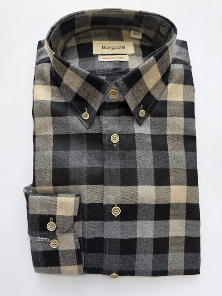 Men's Borgo 28 | Ceramica Button Collared Shirt | Black & White Plaid
