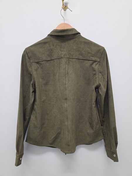 Women's French Dressing | Long Sleeve Suede Button-down Top | Olive
