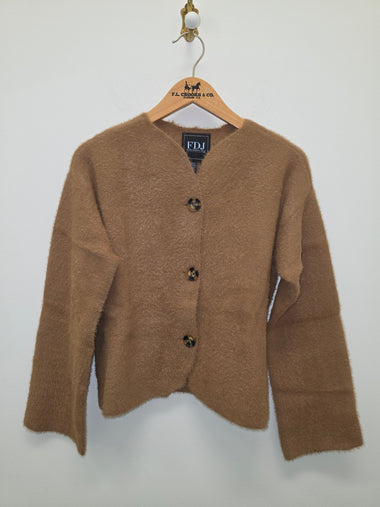 Women's French Dressing | Collarless Knit Jacket | Camel