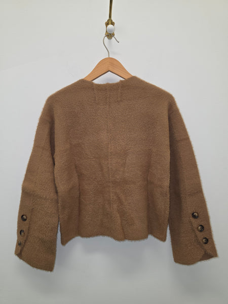 Women's French Dressing | Collarless Knit Jacket | Camel