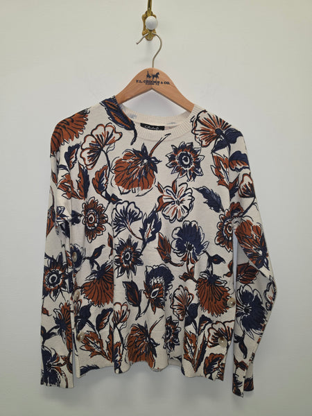 Women's Charlie B | Drop Shoulder Crew Neck Printed Sweater with Side Buttons | Fantasy