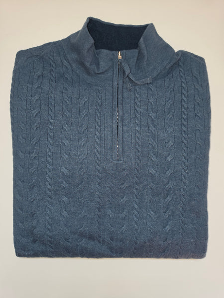 Men's Lenor Romano | Sanded Twist Cable Zip Mock Sweater | Slate Blue