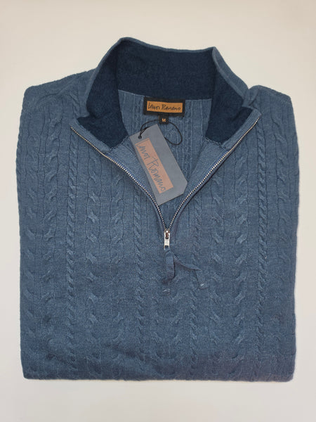 Men's Lenor Romano | Sanded Twist Cable Zip Mock Sweater | Slate Blue