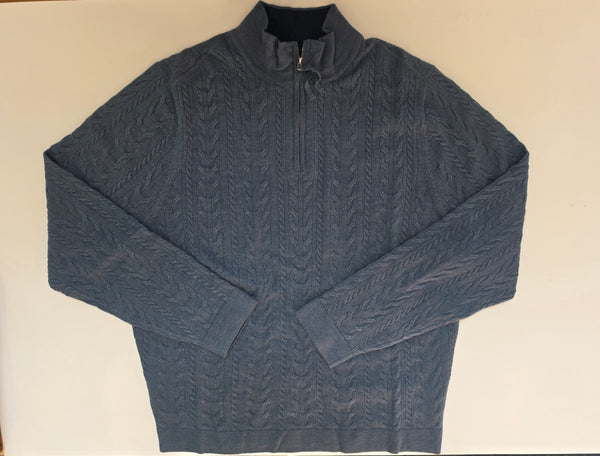 Men's Lenor Romano | Sanded Twist Cable Zip Mock Sweater | Slate Blue