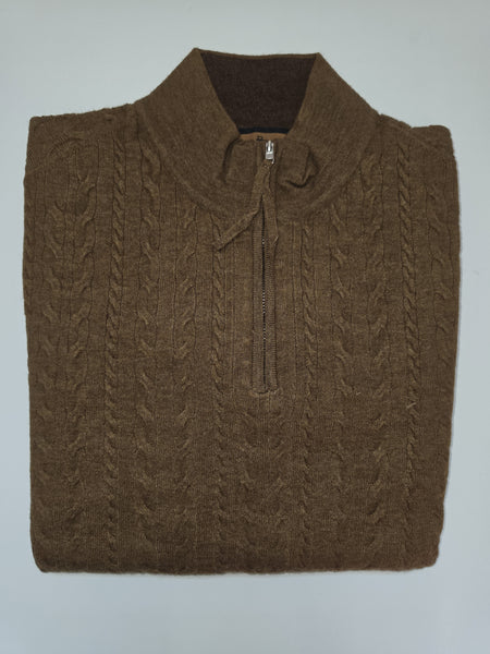 Men's Lenor Romano | Sanded Twist Cable Zip Mock Sweater | Bronze