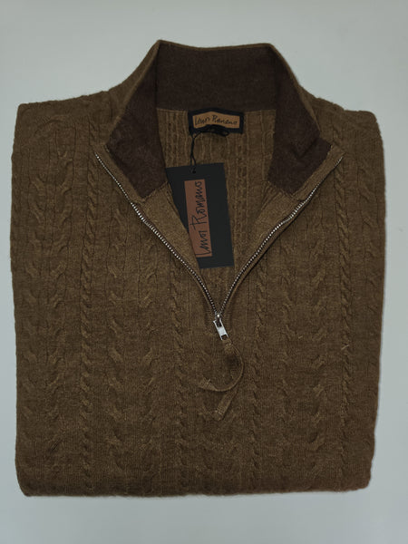 Men's Lenor Romano | Sanded Twist Cable Zip Mock Sweater | Bronze