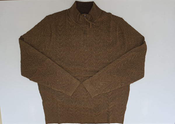 Men's Lenor Romano | Sanded Twist Cable Zip Mock Sweater | Bronze