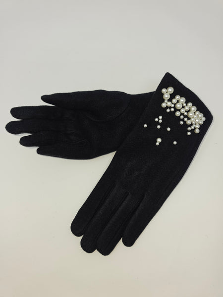black fauz suede gloves with pearls
