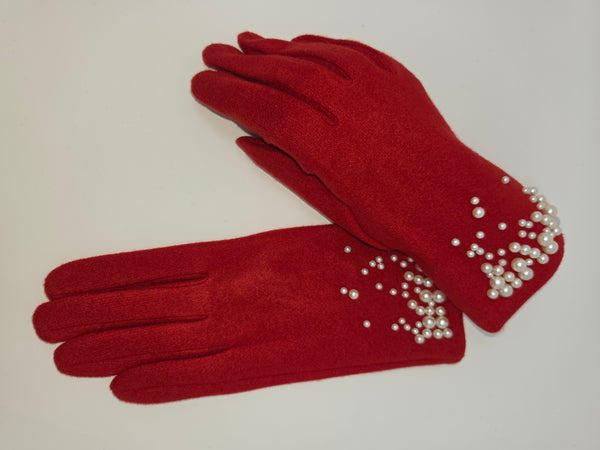 red faux suede gloves