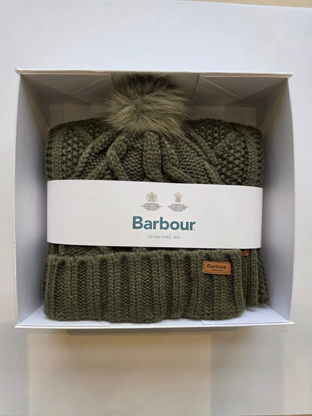 Men's Barbour | Ridley Knitted Beanie & Scarf Gift Set | Olive