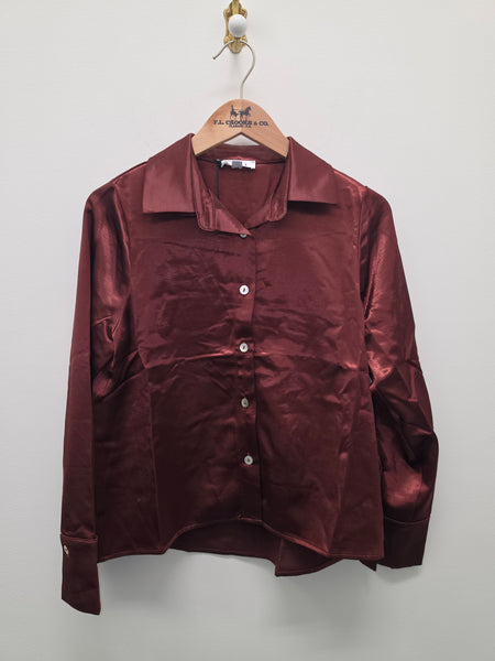 Women's THML| Long Sleeve Shiny Sleeve | Burgundy